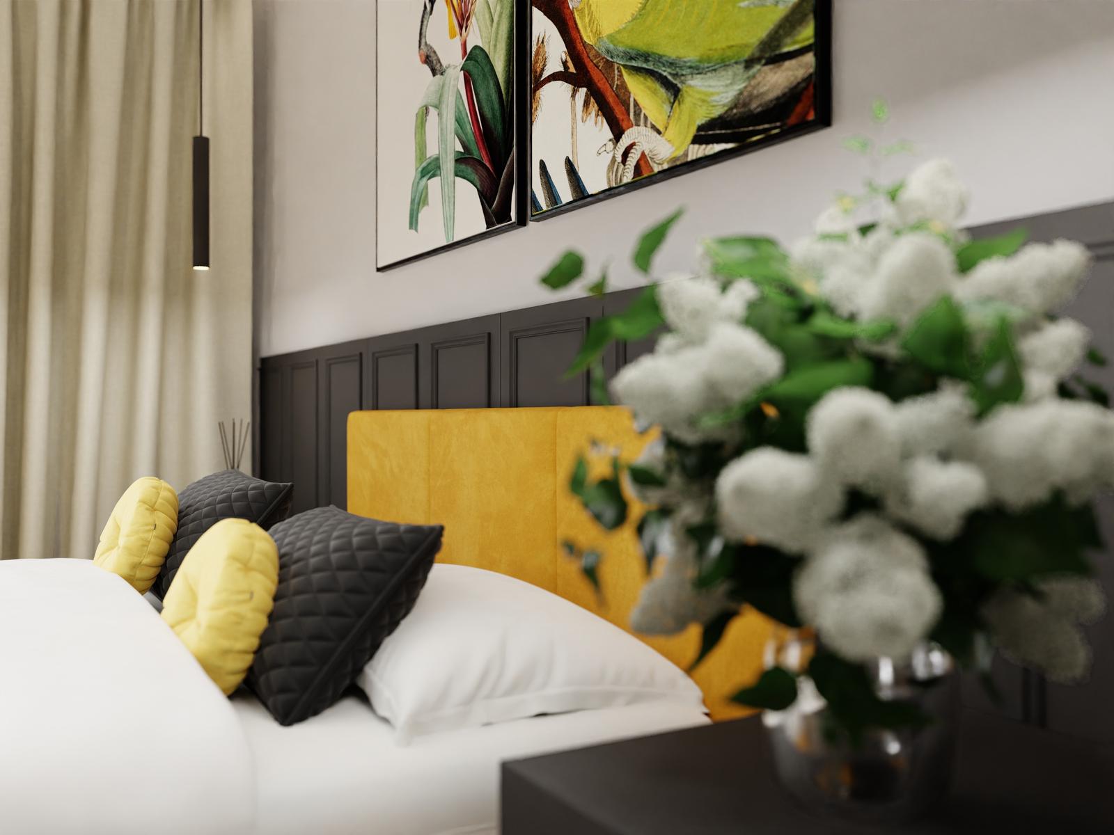 Łóżko tapicerowane do sypialni 180x200x88 cm podwójne z pojemnikiem modne żółte nr. 7