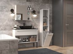 Szafka łazienkowa NEL IV 174x31x30 cm z drzwiami i koszem do łazienki biały połysk bestseller - Miniaturka zdjęcia nr 4