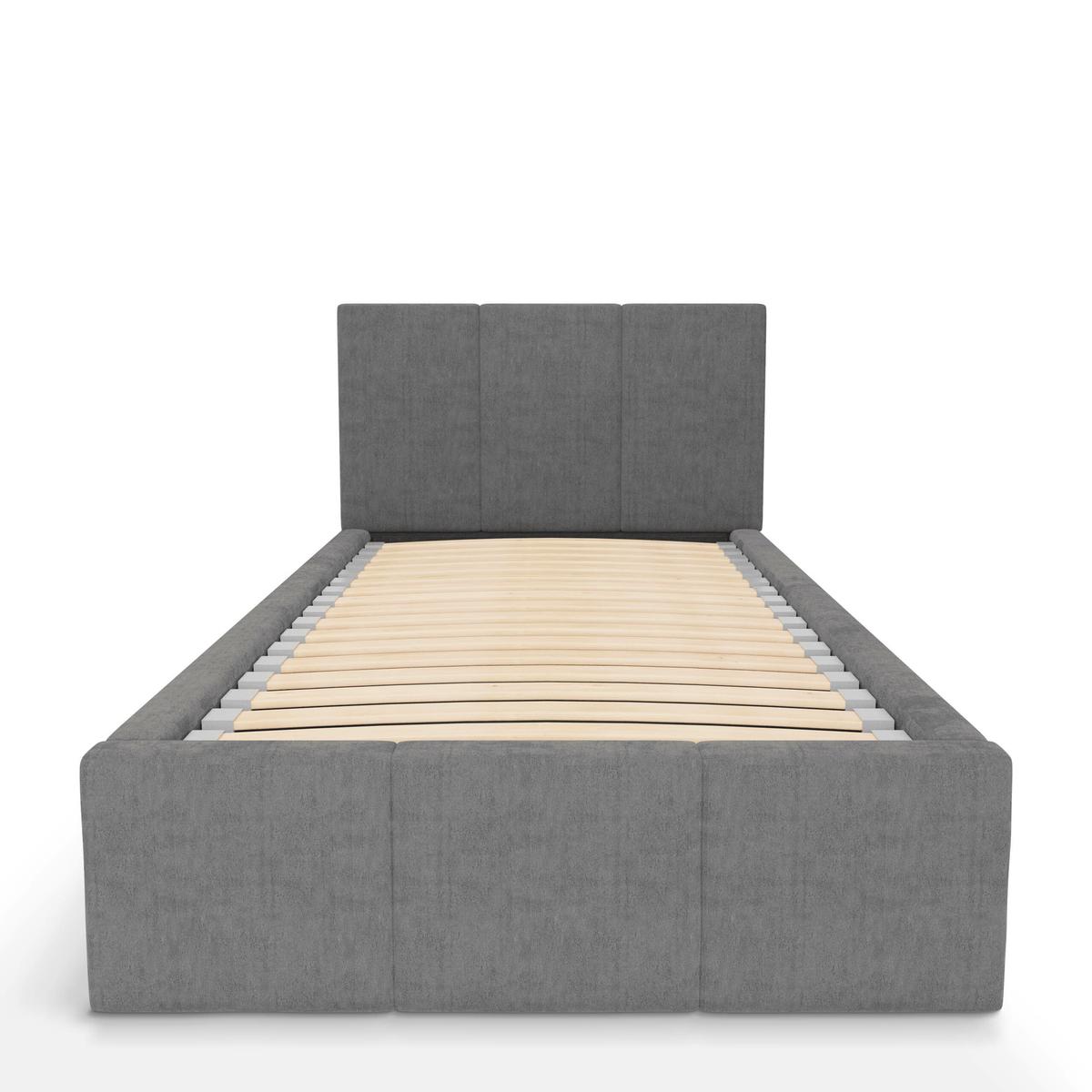 Łóżko Pojedyncze 90x200cm łóżko tapicerowane z pojemnikiem szare do sypialni wezgłowie 110 cm nr. 7