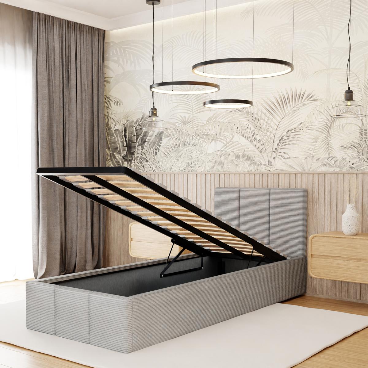 Łóżko Tapicerowane Do Sypialni 90x200cm Podwójne z Pojemnikiem Szary nr. 4