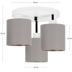 Lampa sufitowa 30x30x31 cm trzypunktowa z abażurami gwint E27 biała z szarymi abażurami do salonu - Miniaturka zdjęcia nr 4