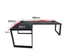 Biurko gamingowe narożne model 3 czarne LOFT metalowe nogi LED RGB przepust USB dla gracza 180x60x71cm - Miniaturka zdjęcia nr 2