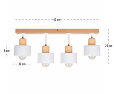 Lampa sufitowa 12 x 60 x 25 cm czteropunktowy spot z drewna i metalu gwint E27 biała do salonu - Miniaturka zdjęcia nr 3