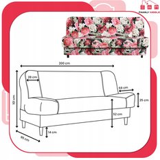 Wersalka SARA PRINT 200x95 cm kwiaty rozkładana kanapa z pojemnikiem sofa do salonu Flowers - Miniaturka zdjęcia nr 8