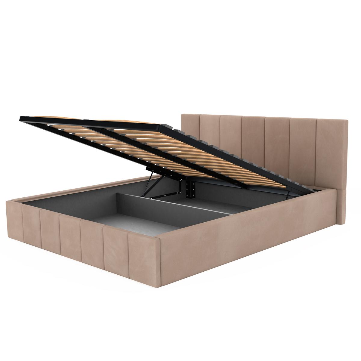 Łóżko tapicerowane 160x200 premium z pojemnikiem do sypialni beżowe wezgłowie 107 cm nr. 11