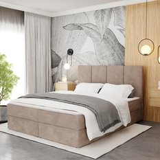 Łóżko kontynentalne 180x200x113 cm tapicerowane podwójne z materacem beżowe - Miniaturka zdjęcia nr 7