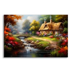Obraz Na Płótnie Krajobraz Strumyk Domek Na Wsi 100x70 Natura Las - Miniaturka zdjęcia nr 2