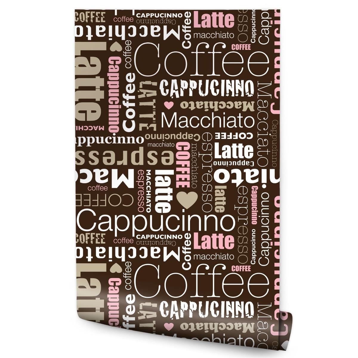 Tapeta kawa typografia napisy serduszka do kuchni 