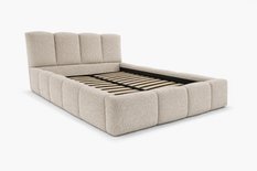 Łóżko tapicerowane VELLA 140x200 cm ze stelażem i pojemnikiem boucle do sypialni beżowe - Miniaturka zdjęcia nr 3