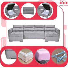 Narożnik Varius BIG 297x74x140 cm kształt U z funkcją spania i przechowywania do salonu Monoliht szary - Miniaturka zdjęcia nr 4
