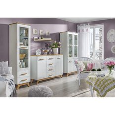 Witryna 85x40x185 cm z czterema drzwiczkami i LED sosna andersen dąb nash do salonu - Miniaturka zdjęcia nr 5