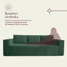 Kanapa rozkładana Verona 248x52x93 cm wersalka z funkcją spania i pojemnikiem sprężyny bonell sztruks butelkowa zieleń do salonu - Miniaturka zdjęcia nr 5