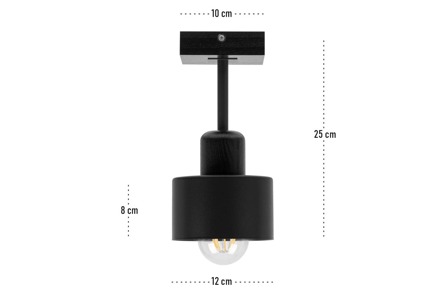 Lampa sufitowa 12 x 12 x 25 cm jednopunktowy spot z drewna i metalu gwint E27 czarna do salonu nr. 3