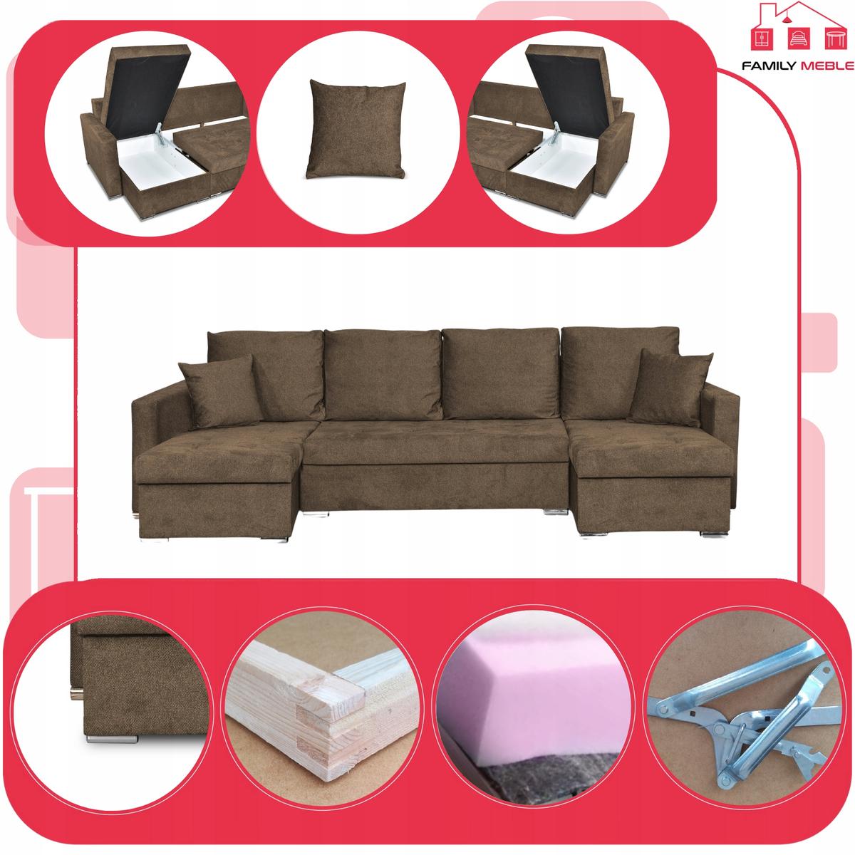 Narożnik Bella BIG 298x74x140 cm kształt U z funkcją spania i przechowywania Angel brąz nr. 4