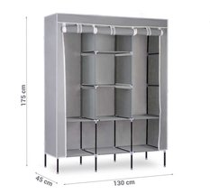 Szafa 130 cm składana z wieloma półkami szara do garderoby - Miniaturka zdjęcia nr 3