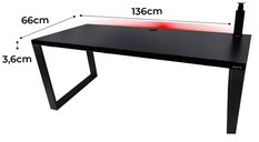 Biurko gamingowe model 3 Low 136x66x3.6 cm czarne loftowe led przepust stabilne hub do pokoju gracza - Miniaturka zdjęcia nr 2