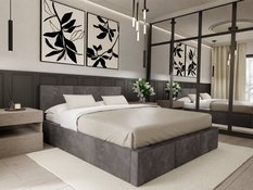 Łóżko tapicerowane do sypialni 180x200x120 cm podwójne z pojemnikiem modne grafitowe  - Miniaturka zdjęcia nr 5