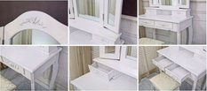 Toaletka kosmetyczna z lustrem TL04 biała + taboret beżowy - Miniaturka zdjęcia nr 3