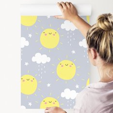 Tapeta Dziecięca SŁONECZKA Chmurki Gwiazdki Niebo 53x1000 - Miniaturka zdjęcia nr 6