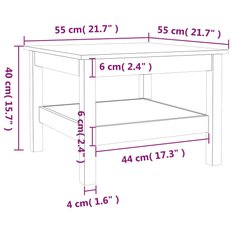 Stolik kawowy 55x55x40 cm z praktyczną półką lite drewno sosnowe biały do salonu - Miniaturka zdjęcia nr 7