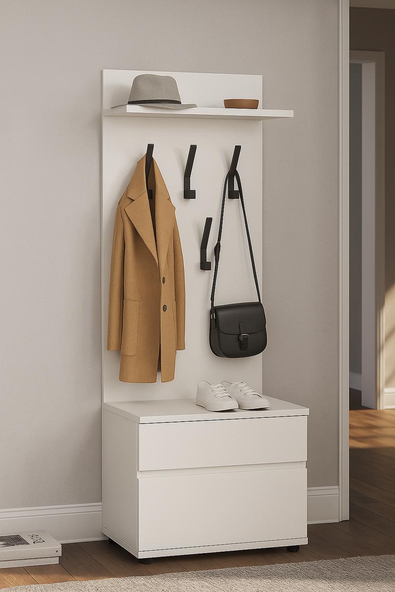 Garderoba do przedpokoju DUO 1 180x45x35 cm z wieszakami szafka na buty biała nr. 2