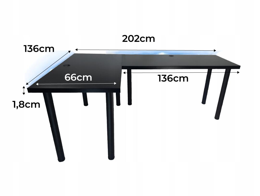 Biurko gamingowe model 2 Low 202x136x66 cm czarne narożne przepust do pokoju gracza nr. 3