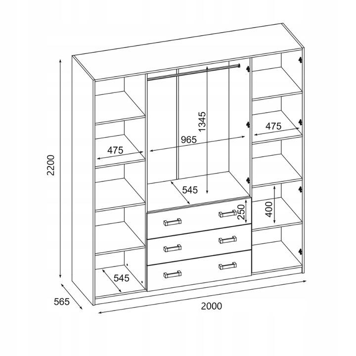 Nowoczesna szafa 200x220x57 cm do sypialni z lustrem garderoba szuflady Orzech Okapi nr. 3