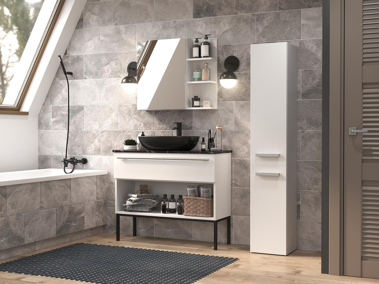 Szafka łazienkowa NEL IV 174x31x30 cm z drzwiami i koszem do łazienki biały mat bestseller nr. 2