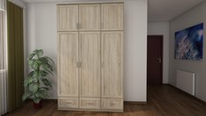 Nowoczesna szafa 3 drzwiowa do sypialni garderoba szuflady Sonoma Jasna 150x242x60