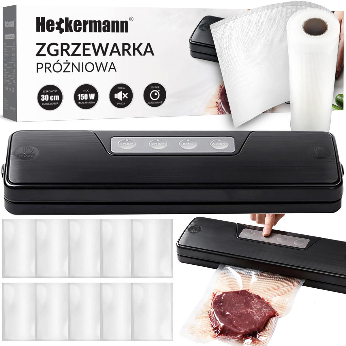 Zestaw Zgrzewarka próżniowa Heckermann GM-77 Czarna + Folia 28x600cm