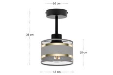 Lampa sufitowa 15 x 15 x 26 cm jednopunktowy spot gwint E27 czarna z szarym abażurem do salonu - Miniaturka zdjęcia nr 3