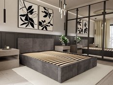 Łóżko tapicerowane do sypialni 180x200x120 cm podwójne z pojemnikiem modne grafitowe  - Miniaturka zdjęcia nr 2
