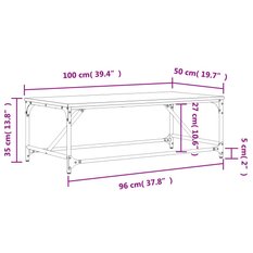 Stolik kawowy 100x50x35,5 cm z metalowymi nogami dąb sonoma do salonu - Miniaturka zdjęcia nr 9