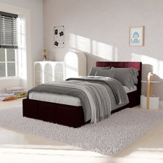 Łóżko Pojedyncze 90x200cm łóżko tapicerowane z pojemnikiem bordowe do sypialni wezgłowie 110 cm - Miniaturka zdjęcia nr 4