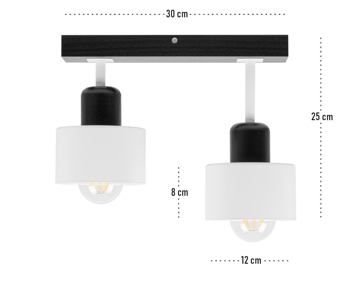 Lampa sufitowa 30x12x25 cm dwupunktowy spot z drewna i metalu gwint E27 biało-czarna do salonu nr. 3