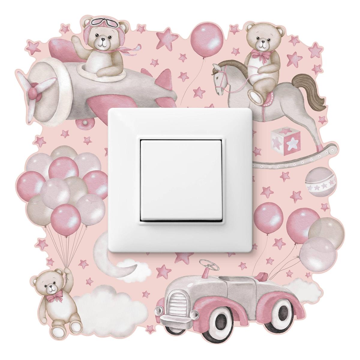 Naklejka Pod Kontakt Do Pokoju Dzieci Balony tle 20x20 Misie Gwiazdy Samolot Chmury