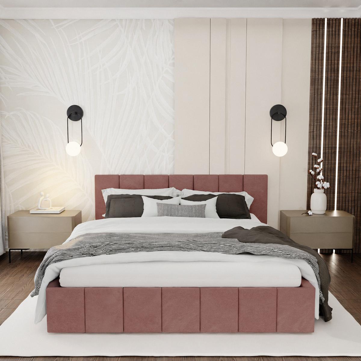 Łóżko tapicerowane 160x200 premium z pojemnikiem do sypialni różowe wezgłowie 107 cm nr. 2