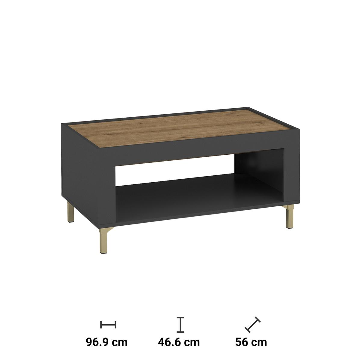 Stolik kawowy 96,9x56x46,6 cm Mossa z jedną półką czarny do salonu nr. 3