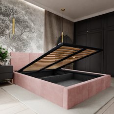 Łóżko tapicerowane do sypialni 180x200x100 cm podwójne z pojemnikiem modne różowe - Miniaturka zdjęcia nr 10