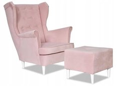 Fotel Uszak z podnóżkiem cukierkowy PINK różowy
