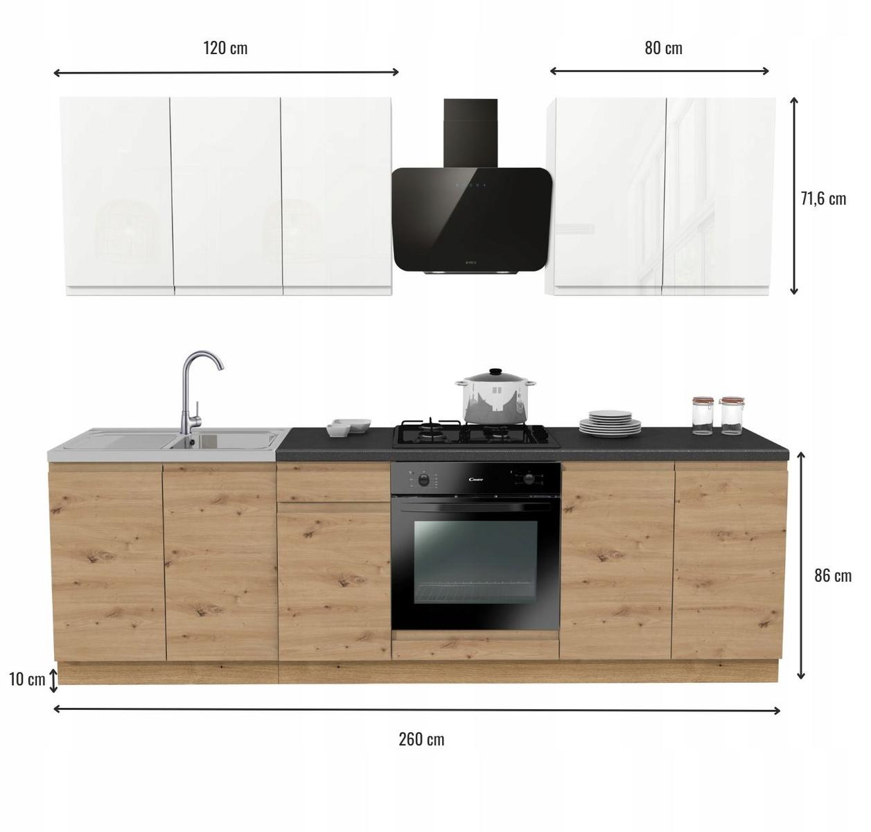 Zestaw mebli kuchenny Lugo 260 cm szafki kuchenne górne dolne dąb artisan/biały akryl połysk z District Dark nr. 3