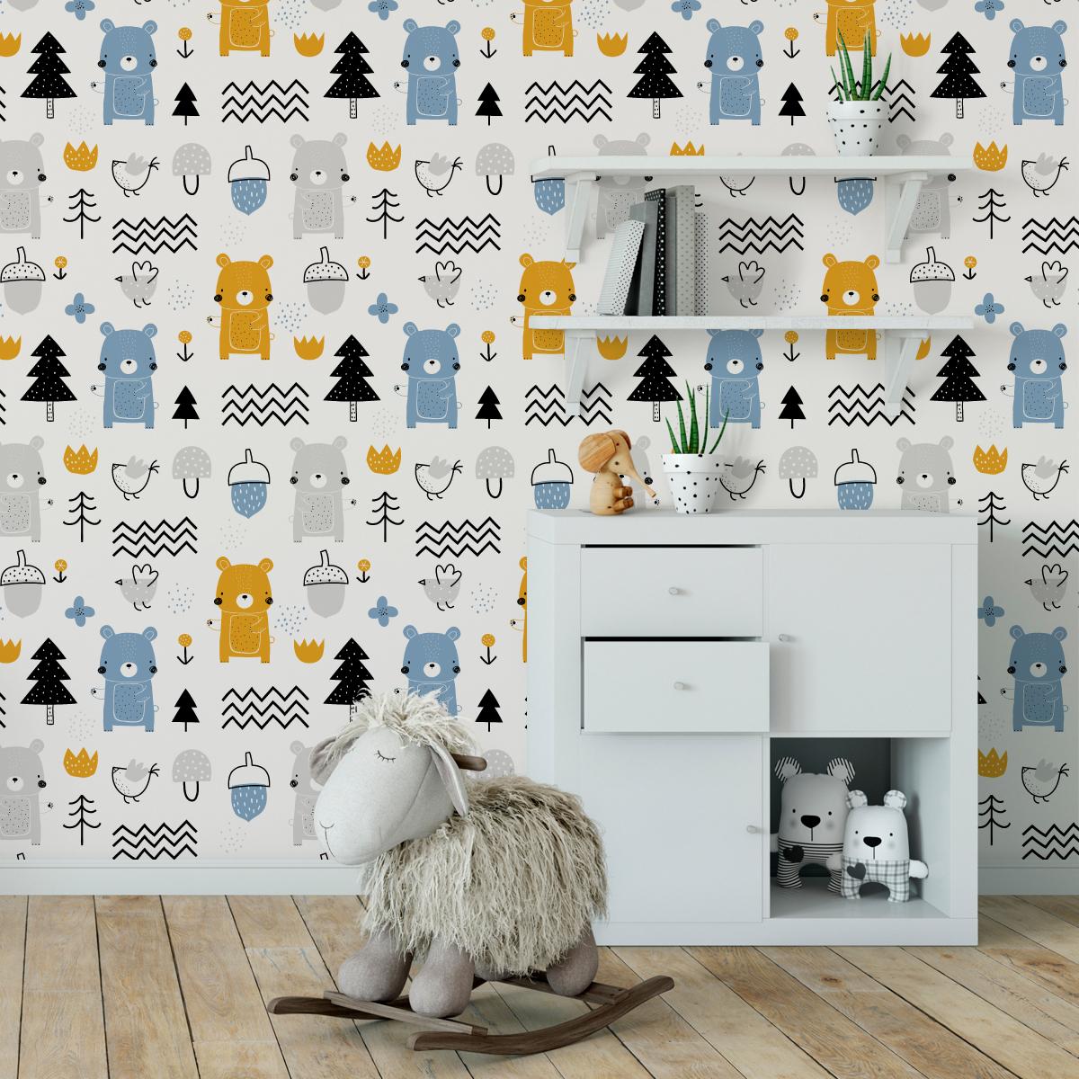 Tapeta Do Pokoju Dziecięcego MISIE Ptaki Drzewka  nr. 3