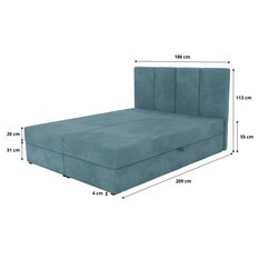 Łóżko kontynentalne 180x200x113 cm tapicerowane podwójne z materacem morskie - Miniaturka zdjęcia nr 15