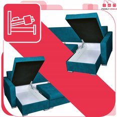 Narożnik Varius BIG 297x74x140 cm kształt U z funkcją spania i przechowywania do salonu Aura turkus welur - Miniaturka zdjęcia nr 6