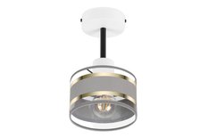 Lampa sufitowa 15 x 15 x 26 cm jednopunktowy spot gwint E27 biala z szarym abażurem do salonu - Miniaturka zdjęcia nr 1