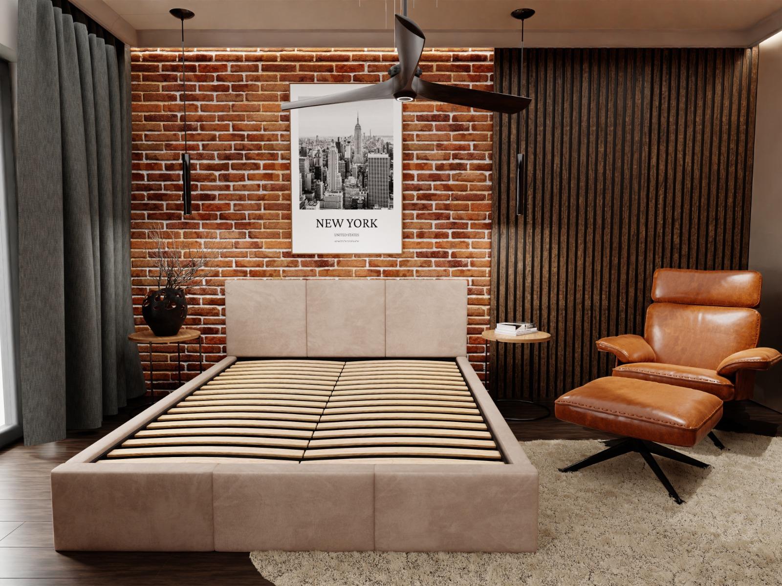 Łóżko tapicerowane 160x200x88 cm do sypialni otwierany schowek na pościel z pojemnikiem beżowe nr. 3