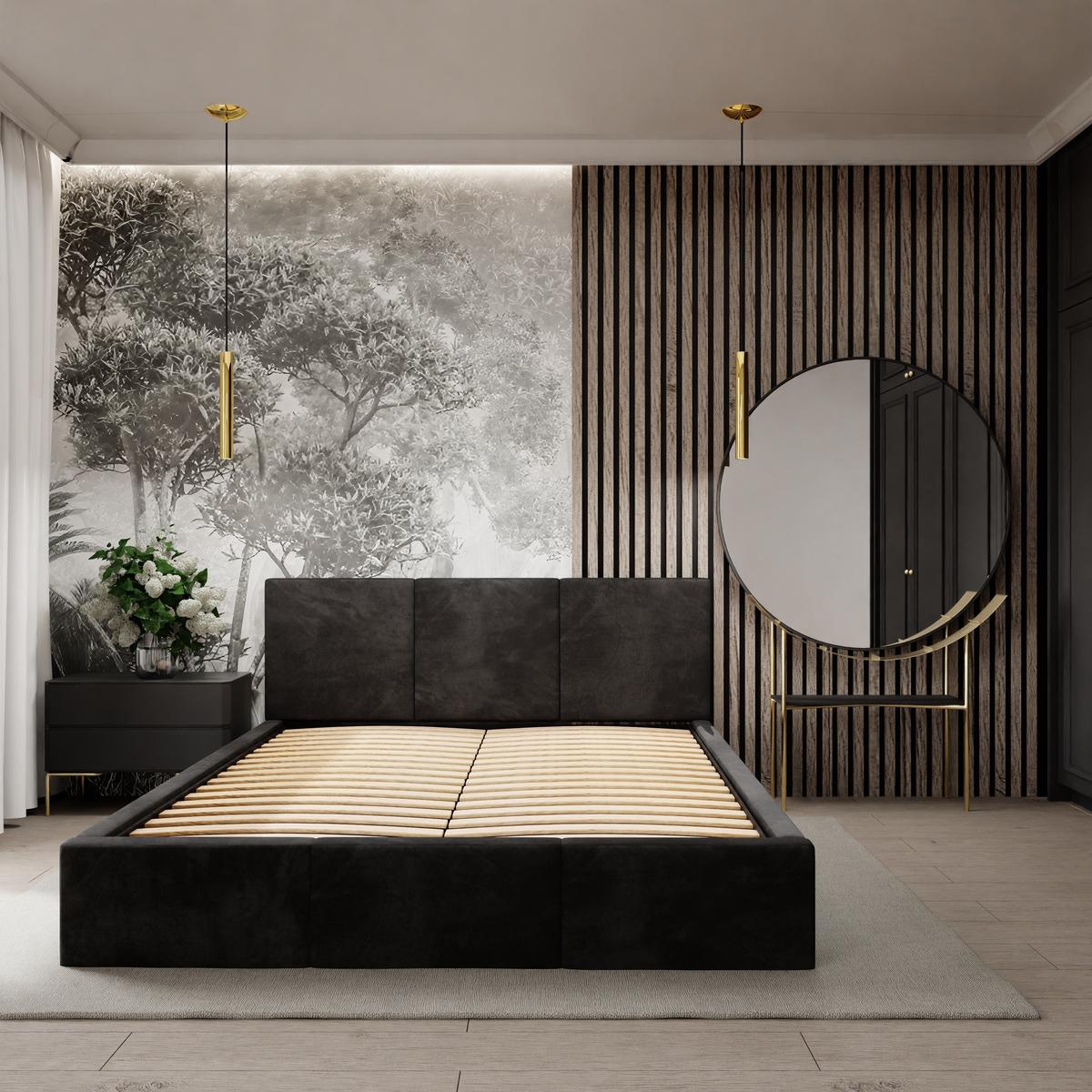 Łóżko tapicerowane do sypialni 180x200x100 cm podwójne z pojemnikiem modne czarne nr. 9