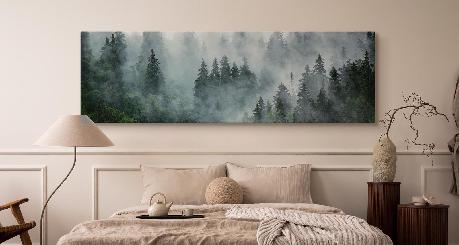 Obraz Na Płótnie Canvas LAS WE MGLE Pejzaż Panorama 145x45cm nr. 5