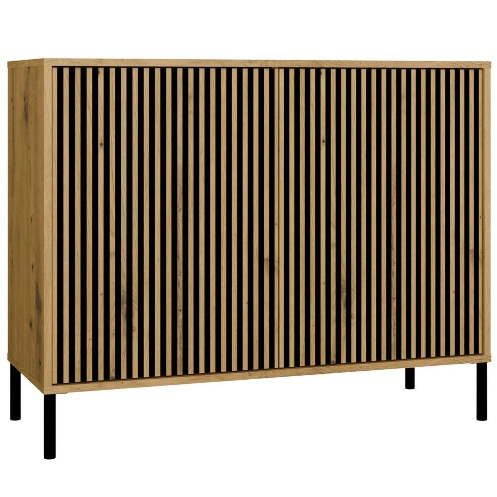 Komoda KAMARO 82,5x103,5x40 slim dąb artisan lamele front ryflowany