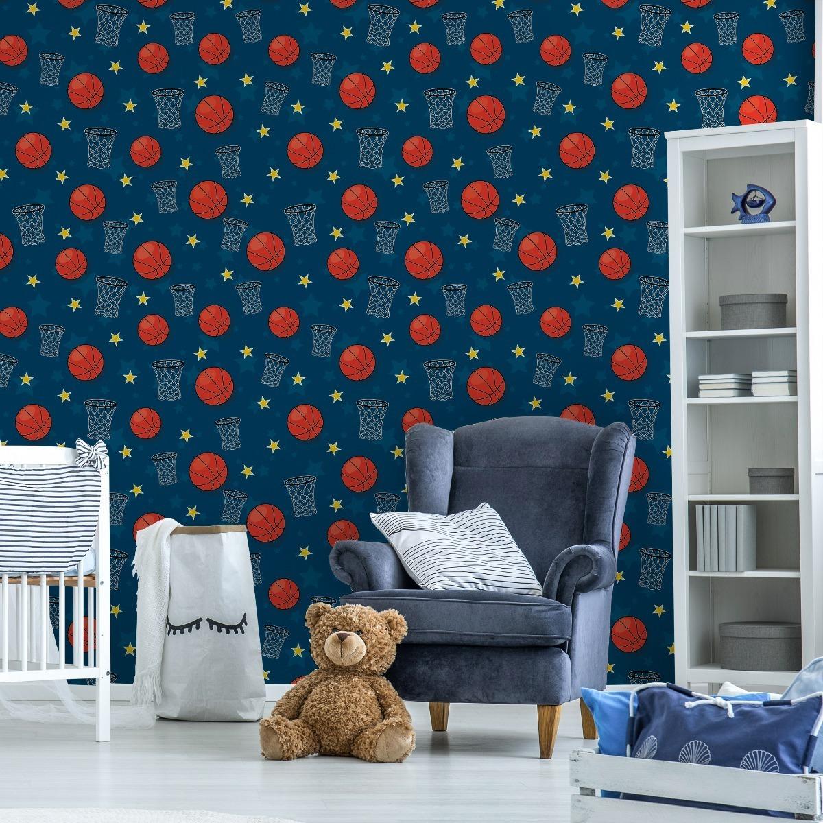 Tapeta Dziecięca KOSZYKÓWKA Piłki Gwiazdki Dekor  nr. 7